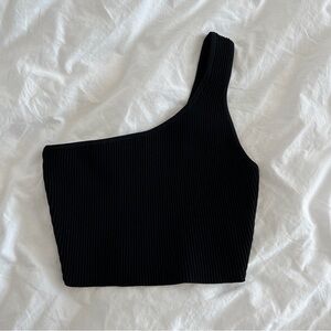 Aritzia Babaton Sculpt Knit One-Shoulder Cropped Tank Black